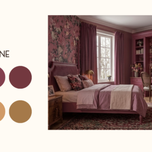 Moody Floral Bedroom Design Board, Dark Romantic Interior Shopping list, Burgundy Bedroom Aesthetic Visual & Color Palette